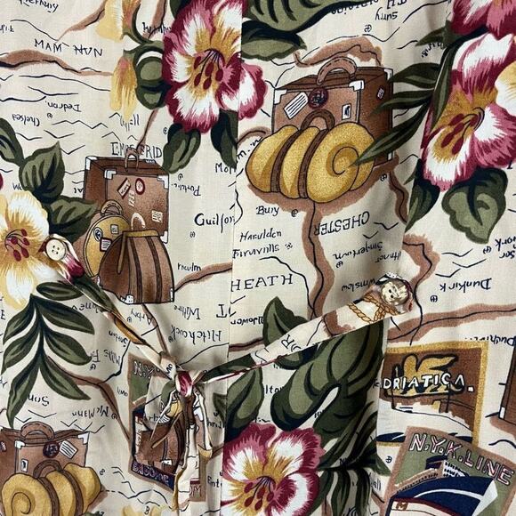 Vintage 90s Teddi Travel Vacation Theme Short Sleeve Tie Back Maxi Dress Size Me - Picture 6 of 8